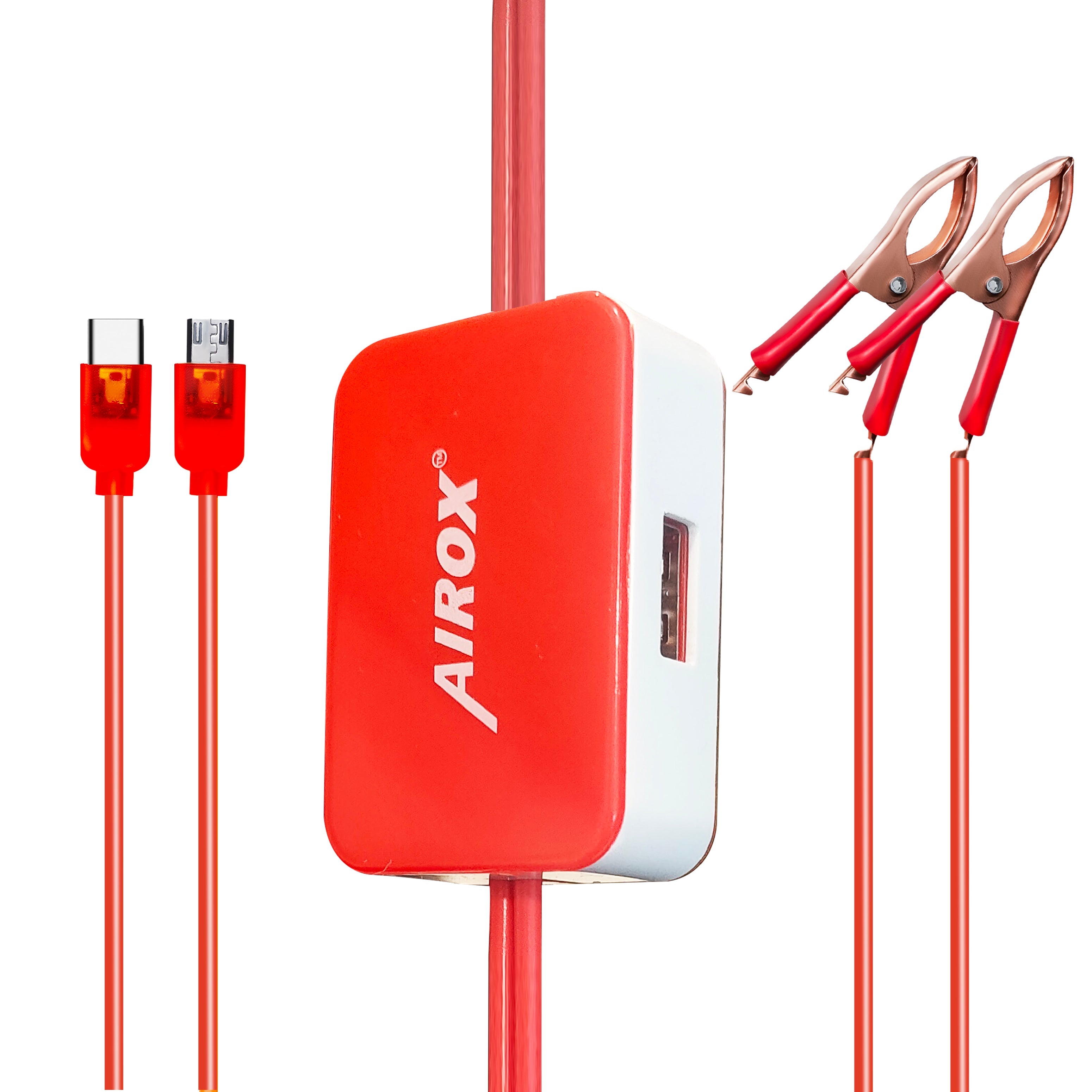 Airox CH22 DC Charger - 1 USB Port, 1 V8 Cable & 1 TC Cable | Smart Output for Versatile Charging Airox.pk